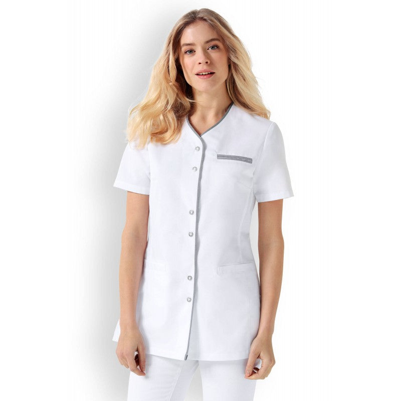 Women's Beige Medical and Aesthetic Blouse with Gray Trim