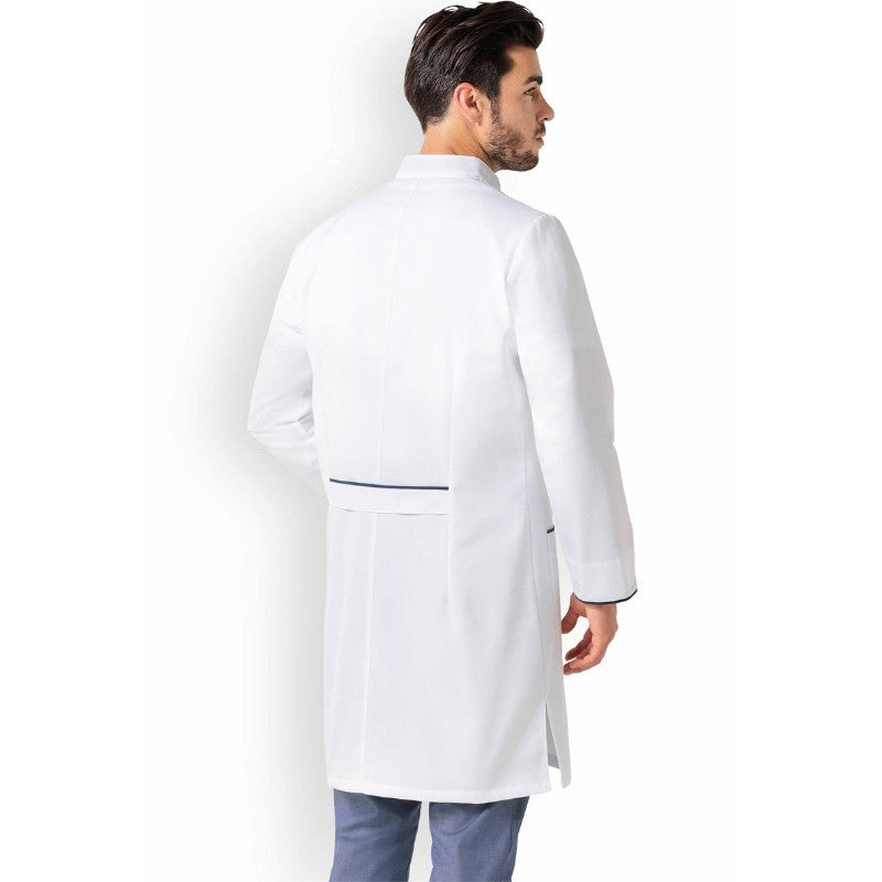 Men's Long Sleeve White Medical Blouse with Navy Blue