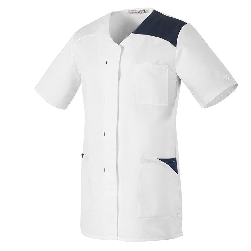 Unisex Short Sleeve Medical Blouse Flavie White and Blue