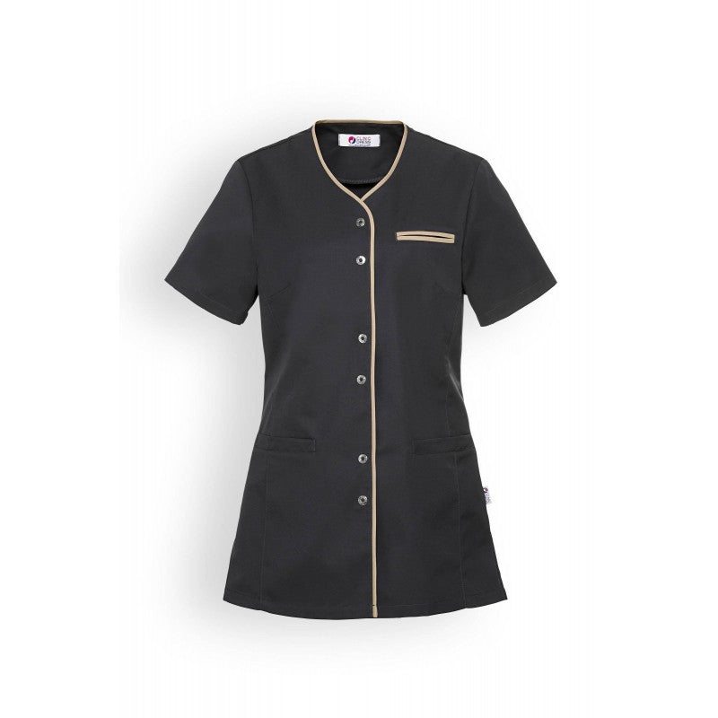 Women's Medical Blouse Short Sleeves Anthracite Gray Beige Trim