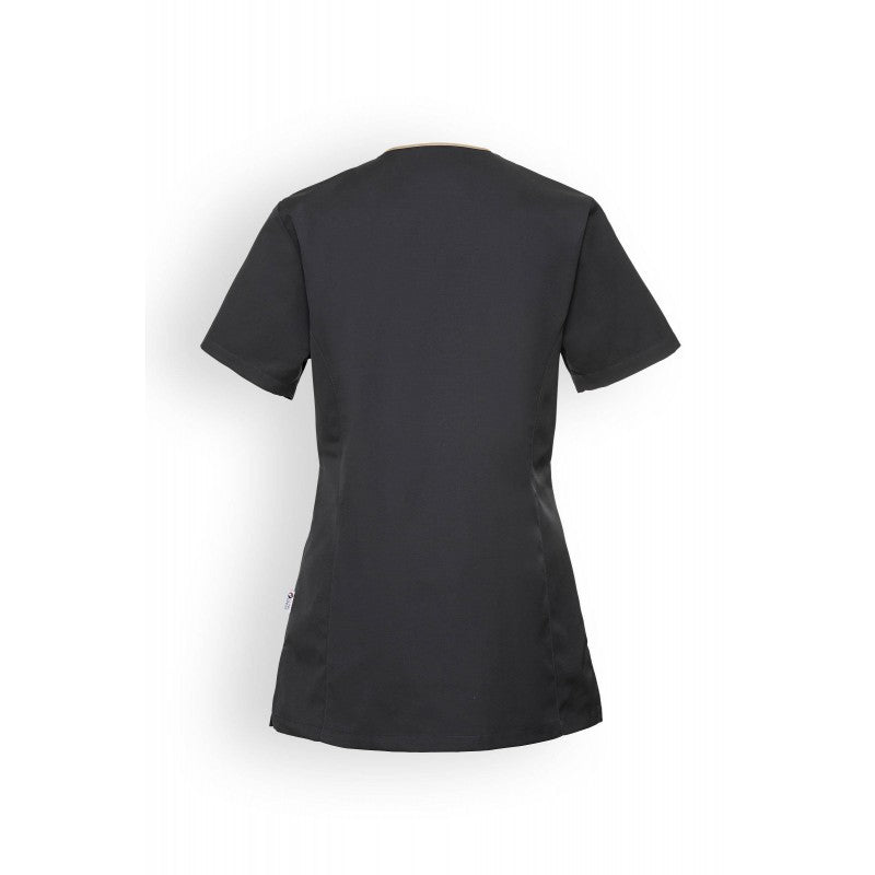 Women's Medical Blouse Short Sleeves Anthracite Gray Beige Trim