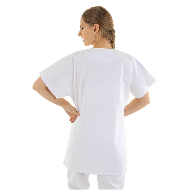 Asymmetric White Medical Blouse Washable at 75 degrees 