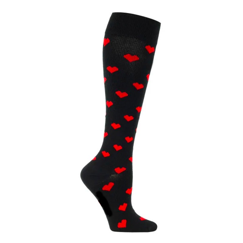 Red and Black Heart Pattern Compression Socks