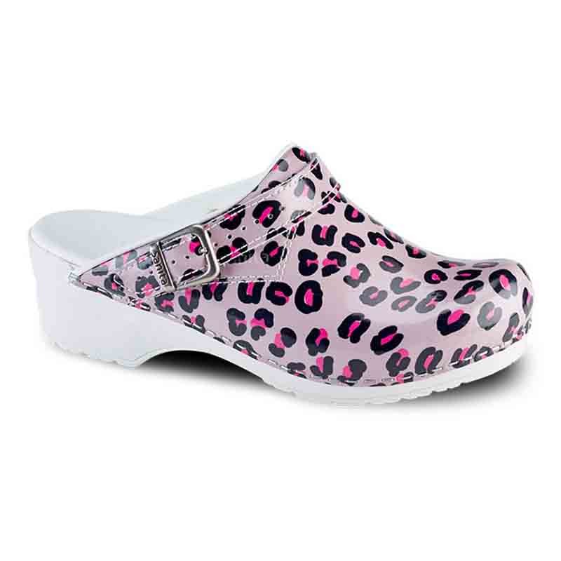 Women's Pink Leopard Medical Clogs with Adjustable Strap