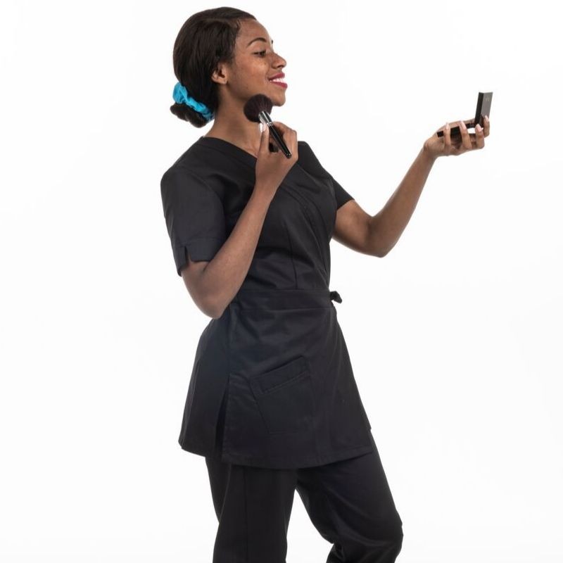 Long Black Wrap-Over Beautician Blouse Washable at 75°