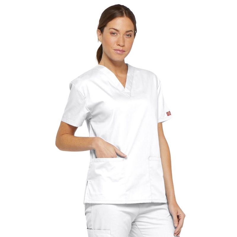 Unisex Medical Tunic Short Sleeves White V-Neck - DICKIES MEDICAL