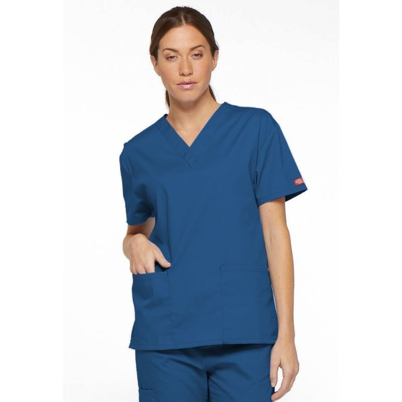 Unisex Medical Tunic Short Sleeves White V-Neck - DICKIES MEDICAL