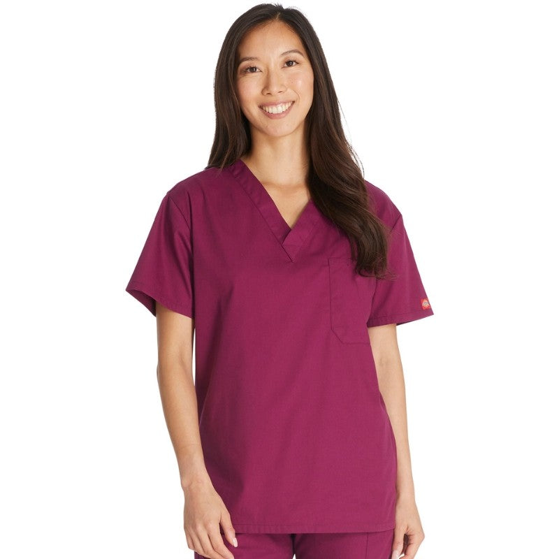 Mixed Medical Tunic Short Sleeves Burgundy V-Neck
