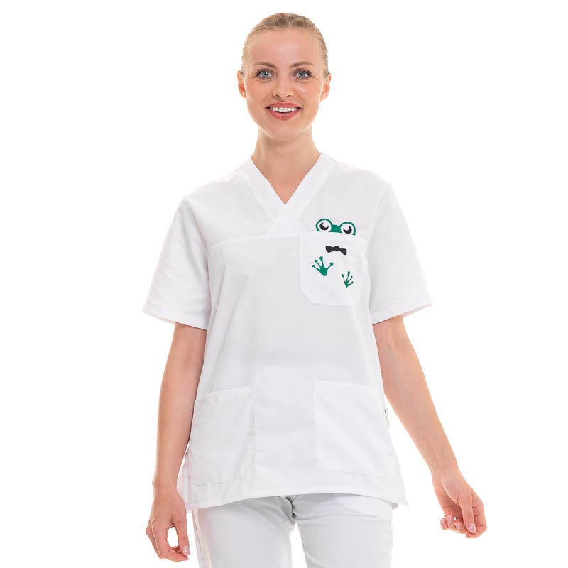 Unisex Medical Tunic Frog Pattern V-Neck Washable at 75° 
