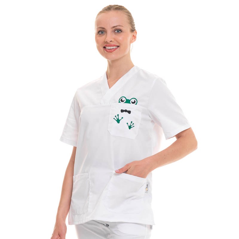 Unisex Medical Tunic Frog Pattern V-Neck Washable at 75° 