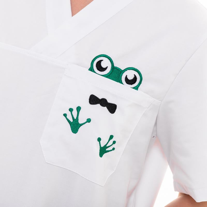 Unisex Medical Tunic Frog Pattern V-Neck Washable at 75° 