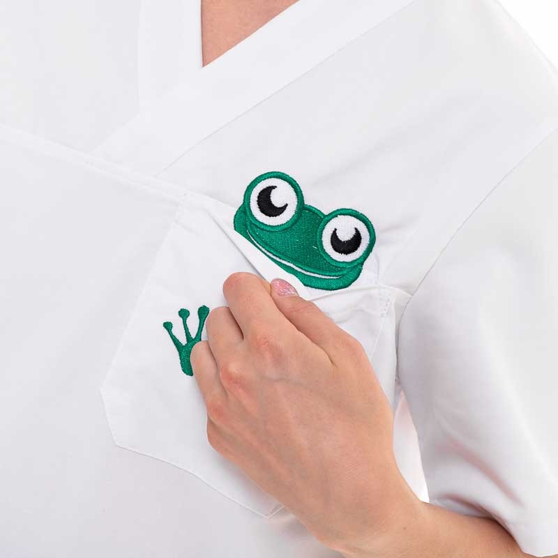 Unisex Medical Tunic Frog Pattern V-Neck Washable at 75° 