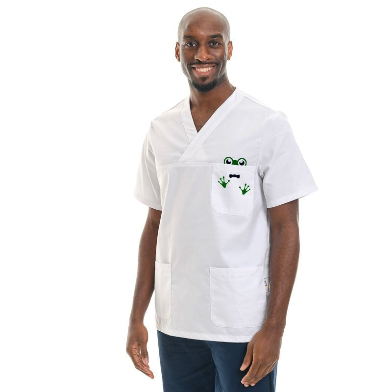Unisex Medical Tunic Frog Pattern V-Neck Washable at 75° 